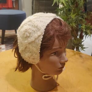 Vintage 100% wool crochet cream headband Japan